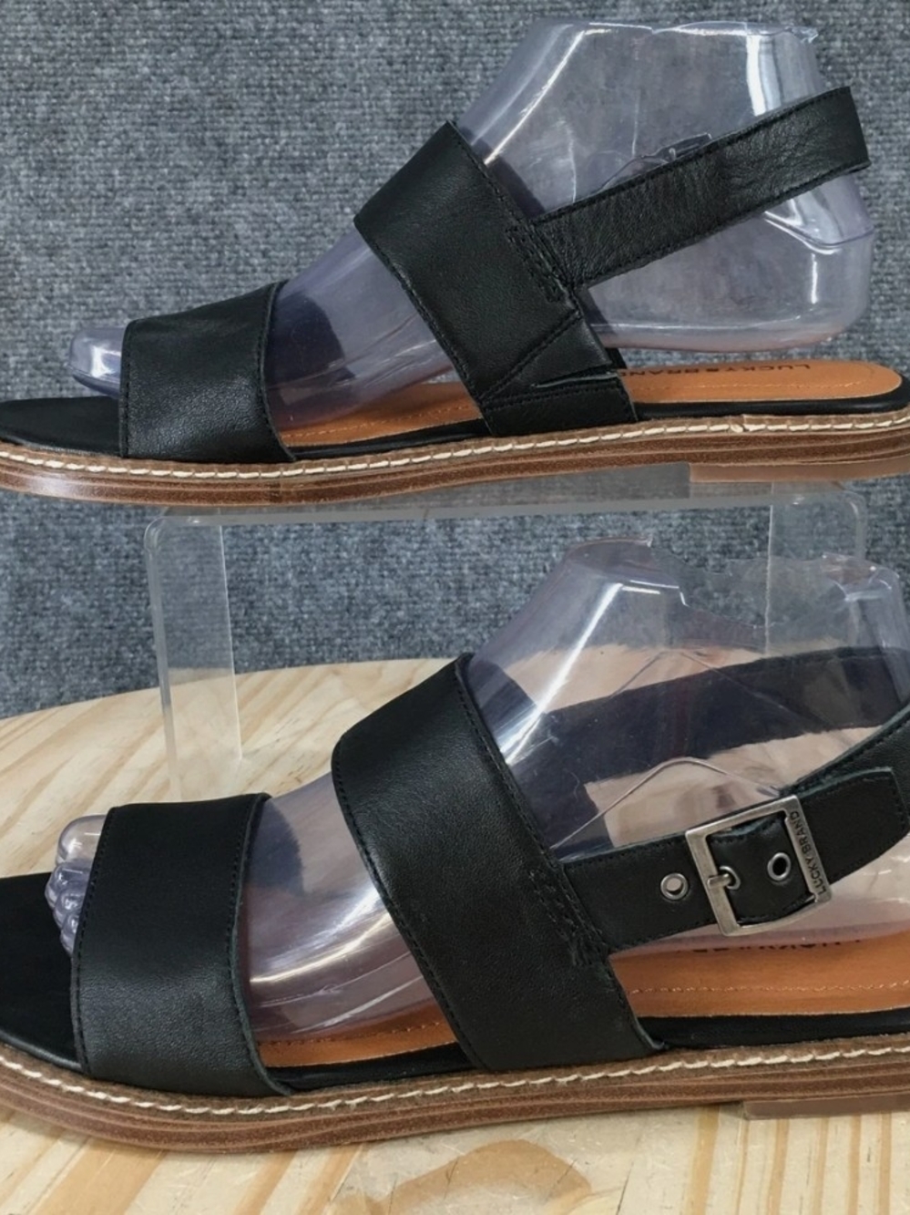 Lucky Brand Black Leather Double-Strap Slingback Sandals - Picture 1 of 9